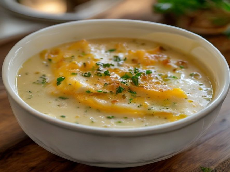 Aardappel-preisoep gegratineerd met kaas