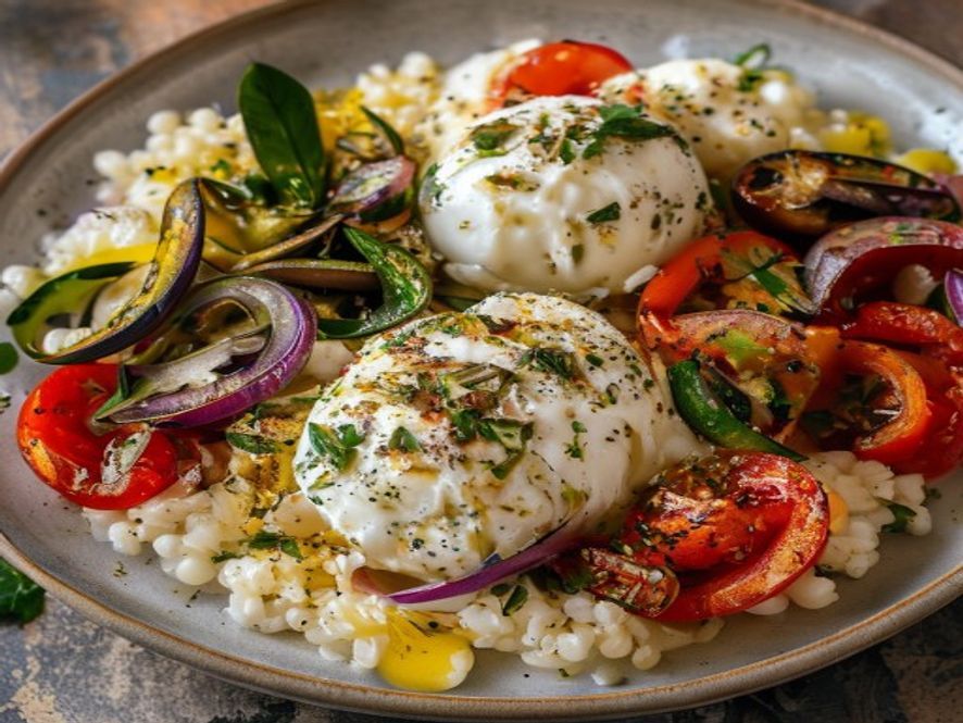 Burrata met gegrilde groenten en parelcouscous
