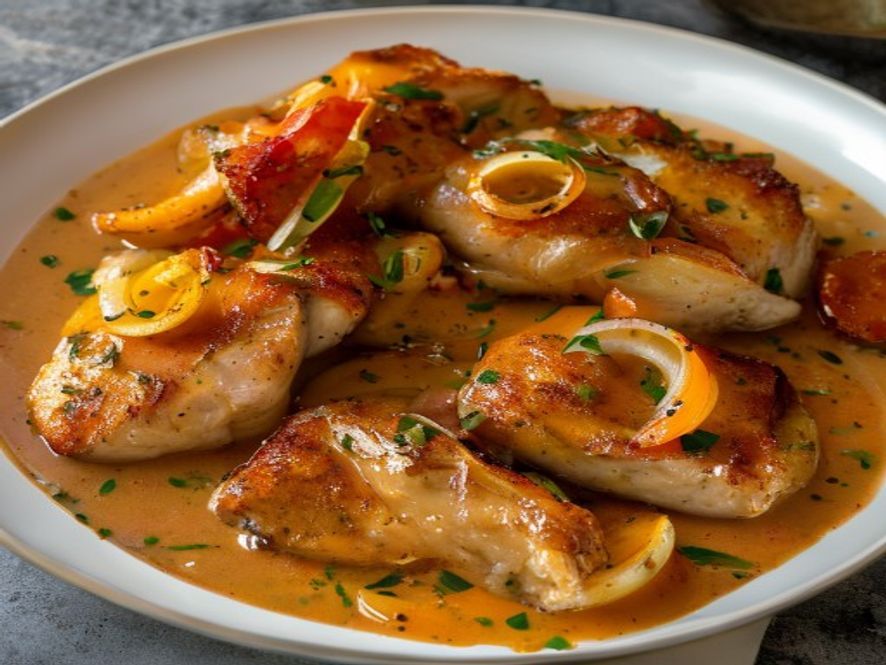 Paprikakip met romige saus
