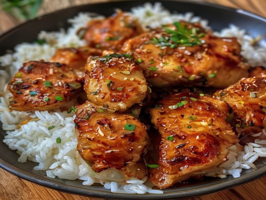 Sticky ginger garlic chicken met rijst