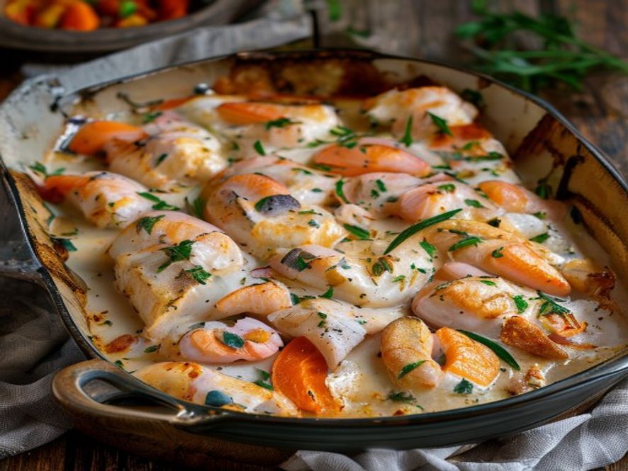 Vispannetje met zalm en kabeljauw uit de oven
