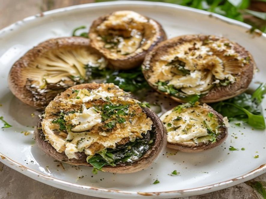 Portobello gevuld met spinazie en geitenkaas