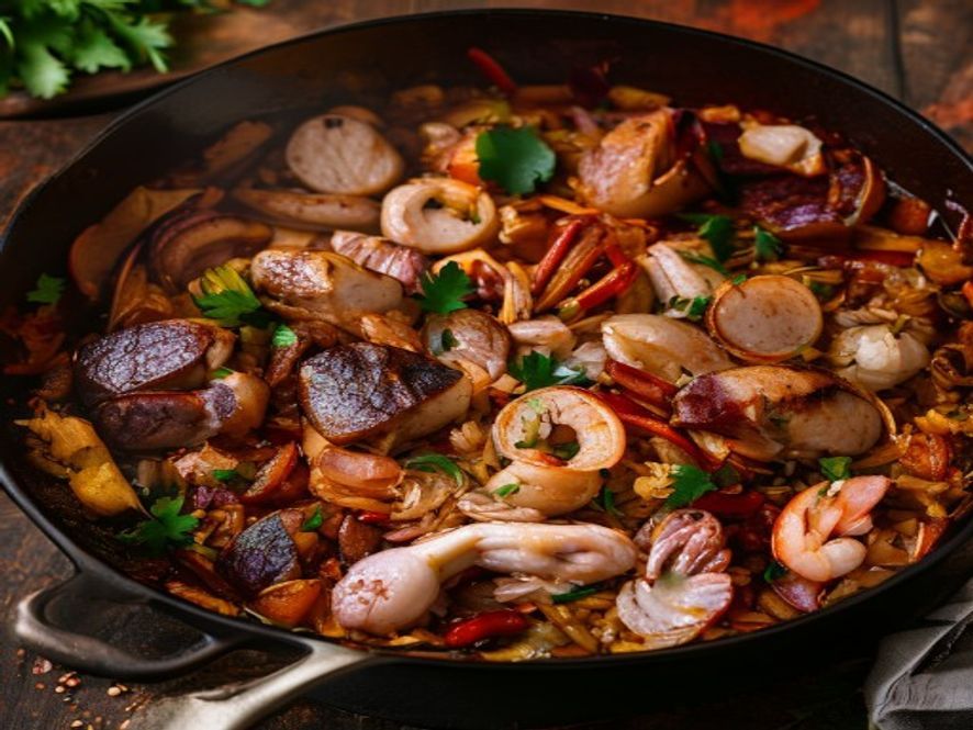 Jambalaya met kip, worst en garnalen