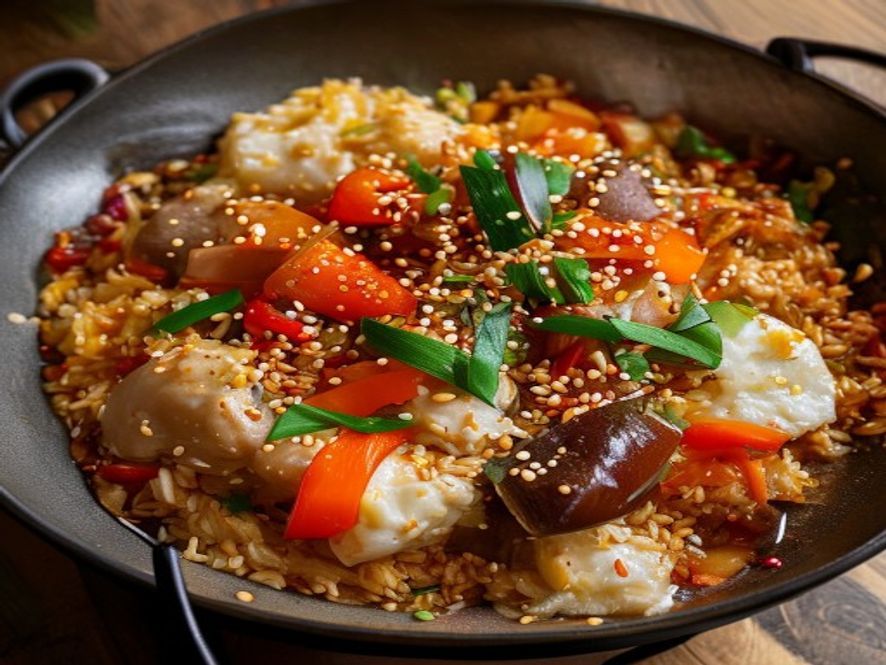 Peruaanse arroz chaufa met kip